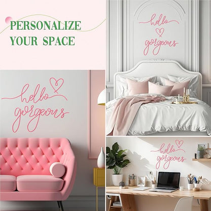 Hicarer Metal Hello Gorgeous Wall Art Minimalist Decor for Bedroom Bathroom Living Room Dressing Room Salon Office Home Decorations Easy to Install Wall Decor(Pink,Classic Style)