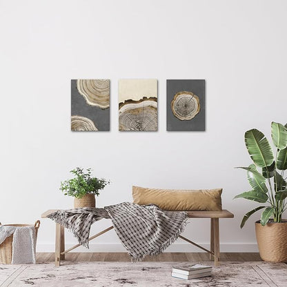 DuoBaorom Wood Tree Ring Canvas Wall Art Masculine Bathroom Decor Boho Wall Decor 12 x16 inches