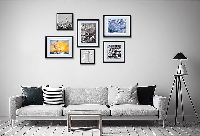 HEART ART 8x8 Black Picture Frame Set of 9,Display Pictures 4x4 with Mat or 8 x 8 without Mat,Multi Collage Gallery Square Photo Frames for Wall or Tabletop