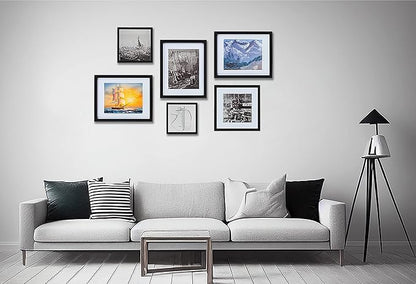 HEART ART 8x8 Black Picture Frame Set of 9,Display Pictures 4x4 with Mat or 8 x 8 without Mat,Multi Collage Gallery Square Photo Frames for Wall or Tabletop