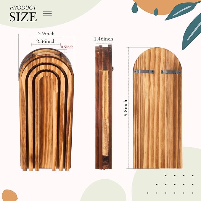 Ziliny 4 Pack Wall Planter Indoor Decor Plant Holders Boho Wood Hanging Vases for Modern Farmhouse Living Room Bedroom Rainbow Decor (Dark Brown)