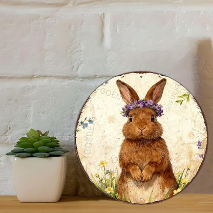 Easter Bunny Tin Sign Farmhouse Wall Decor For Kitchen Living Room Garden Spring Season Display 12X12Inch