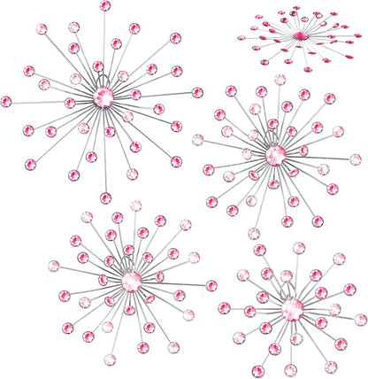 Funnymoom 4 Pcs Pink Starburst Wall Decor Metal Bling Wall Art Pink Crystal Sparkling Rhinestones Bling Decorative Hanging Diamond for Living Room Bedroom Home Office