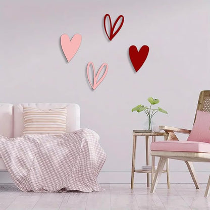 Vineland Metal Heart Wall Art Decor, Pink Minimalist Wall Sculptures for Living Room Bedroom Bathroom Kitchen Decorations, Housewarming Gifts, 5.9x7.8 Inches, Set of 2