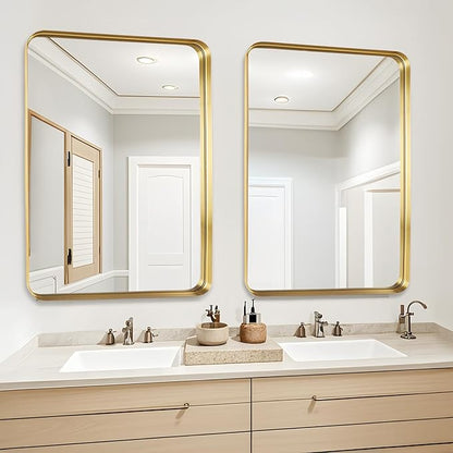 Bathroom Sink Mirror - 30x36 Inch Gold Frame Bathroom Mirror for Over Sink, Matte Rectangle Wall Mirror for Restroom, Entryway, Hanging Vertically or Horizontally