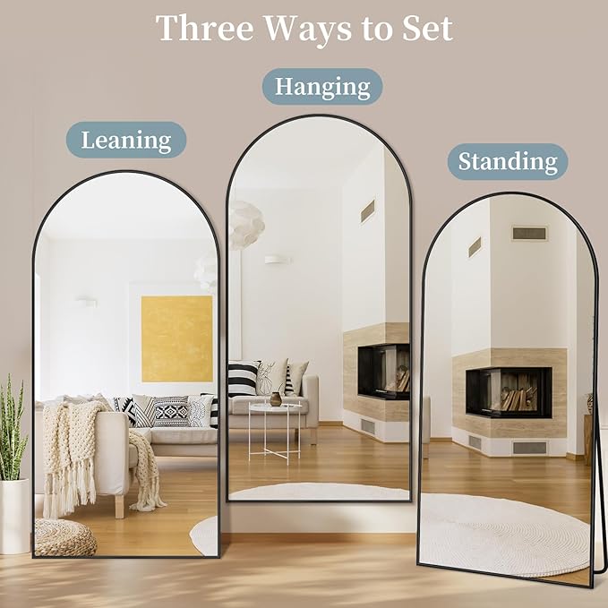 Full Length Mirror with Stand, 72"x44" Arched Full Body Mirror, Large Stand Up Aluminum Frame Floor Freestanding Hanging Leaning Mounted for Bedroom Living Room Entryway Black