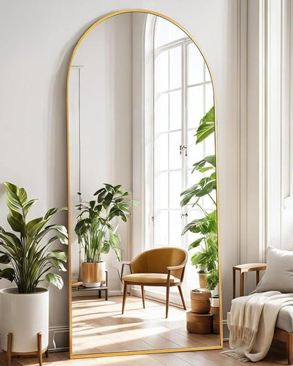 DYNWELL Arched Full Length Mirror, Floor Mirror with Stand, 71"x26" Large Wall Mirror Full Length, Body Floor Mirror, Wall Mounted for Bedroom, Gold