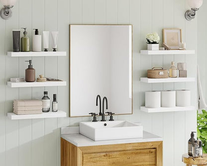 Fixwal White Shelves, 15.8in Floating Shelves, Farmhouse Shelf Wall Decor for Bathroom, Bedroom, Living and Kitchen Set of 6