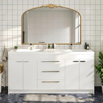 Besdomus Ornate Arched Large Mirror: 48"x33" French Oversize Gold Vintage Vanity Decorative Mirror - Baroque Traditional Antique for Fireplace/Bathroom/Living Room - Home Decor for Homemakers