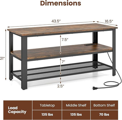 Giantex TV Stand for TV up to 50 Inches, 43.5" Wood Industrial TV Cabinet with 3-Tier Storage Shelves, Adjustable Feet, Entertainment Center TV Console Table for Living Room, Bedroom, Rustic Brown