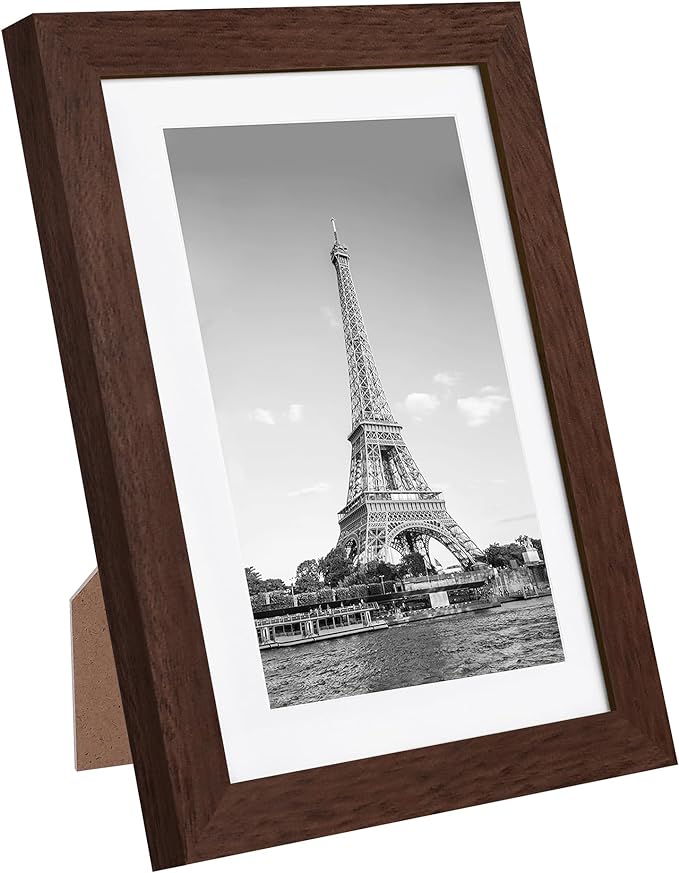 upsimples 5x7 Picture Frame Set of 10, Display Pictures 4x6 with Mat or 5x7 Without, Multi Photo Frames Collage for Wall or Tabletop Display, Brown