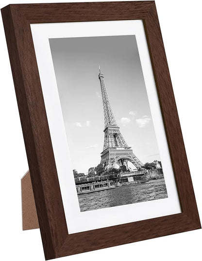 upsimples 5x7 Picture Frame Set of 10, Display Pictures 4x6 with Mat or 5x7 Without, Multi Photo Frames Collage for Wall or Tabletop Display, Brown