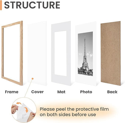 upsimples 11x14 Picture Frame Set of 5, Display Pictures 8x10 with Mat or 11x14 Without Mat, Wall Gallery Photo Frames, Natural