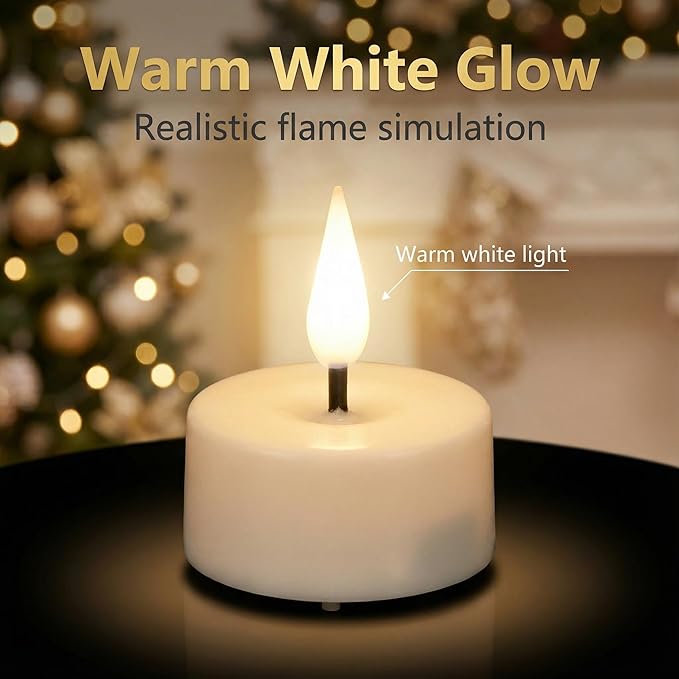 Eywamage White Flameless Wax Tealights with Remote Batteries, Flickering LED Tea Votive Candles Set of 10