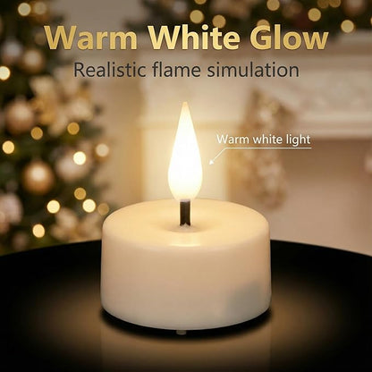 Eywamage White Flameless Wax Tealights with Remote Batteries, Flickering LED Tea Votive Candles Set of 10