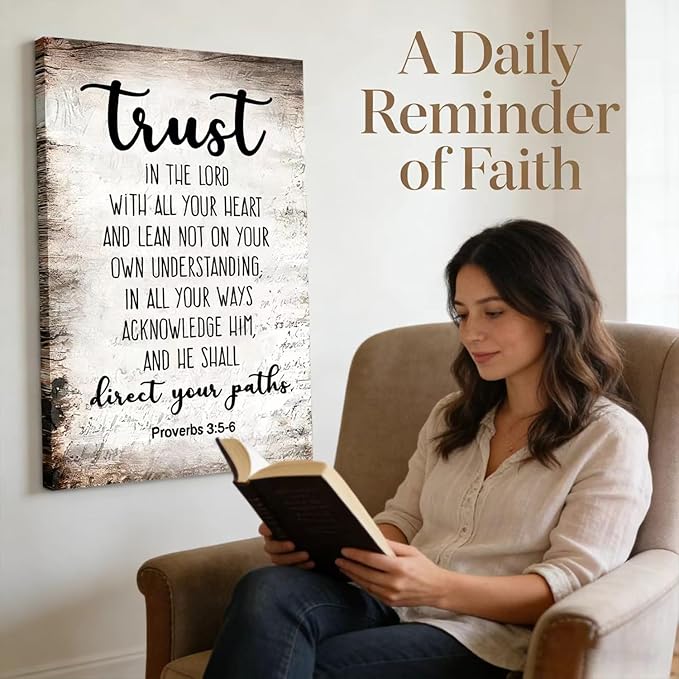 Proverbs 3:5-6 Trust in the Lord with All Your Heart Canvas Wall Art Christian Bible Scripture Poster Print Artwork for Office Church Living Room Bedroom 24x36 in