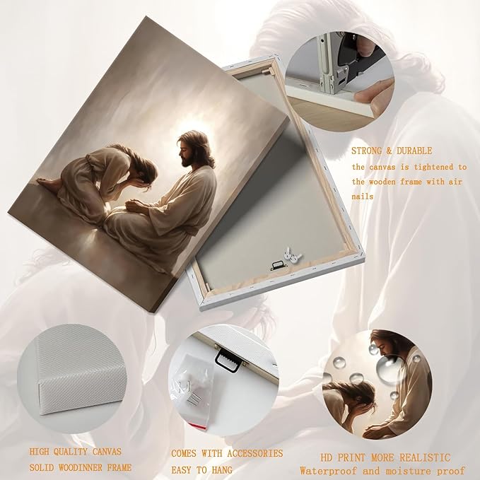 Jesus and Woman Canvas Wall Art Christian Repentance and Forgiveness Painting picture Wall Decor religion Bible Stories Poster Print Artwork for Church LDS bedroom Living Home Decor 12x16 in Canvas