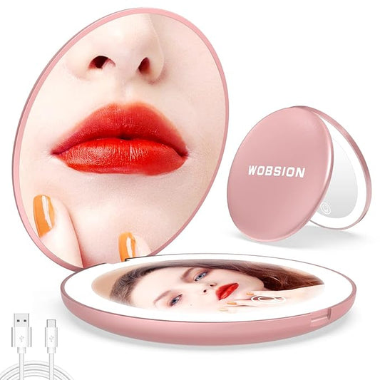 wobsion 10X Magnifying Tabletop Mirror, Touch Dimmable, 3 Color Temperature Adjustment, Auto Light Off, Rechargeable, Compact 4 inch x 0.8 inch