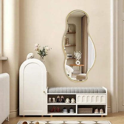 POZINO Irregular Beveled Mirror, 40"x18" Premium Asymmetrical Mirror with Gold Metal Frame, Modern Organic Wall Mirrors for Living Room Bathroom Bedroom Hallway Entryway, Horizontal/Vertical Hanging
