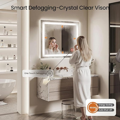 48X36 LED Bathroom Mirror with Lights, Anti-Fog, Dimmable - Lighted Bathroom Vanity Mirror with Front & Back Light, 3 Color Temperatures, Memory Function, Tempered Glass (Horizontal/Vertical)