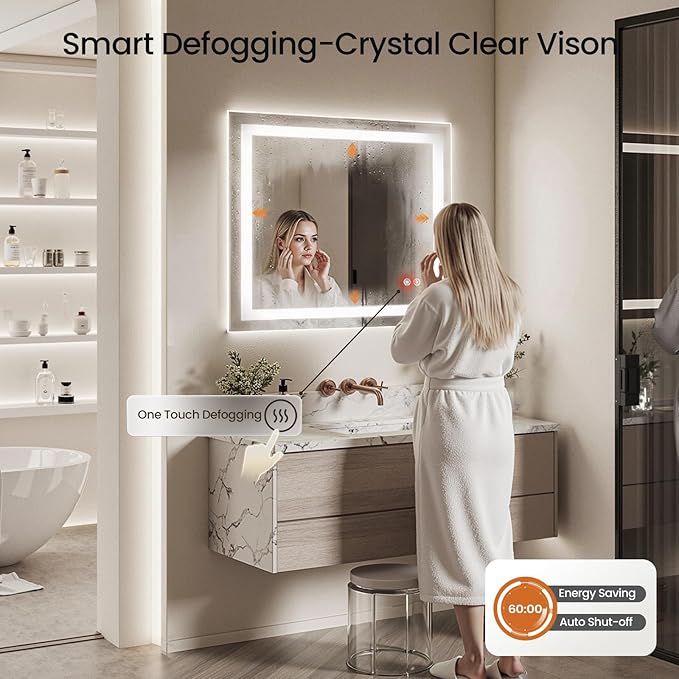 40X36 LED Bathroom Mirror with Lights, Anti-Fog, Dimmable - Lighted Bathroom Vanity Mirror with Front & Back Light, 3 Color Temperatures, Memory Function, Tempered Glass (Horizontal/Vertical)