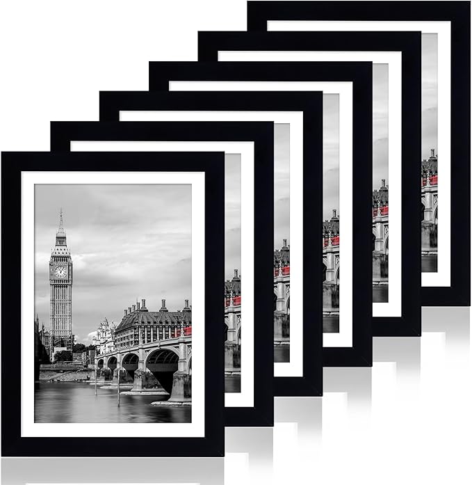 Fixwal 5x7 Picture Frame Set of 6 with Shatter Resistant Plastic Glass, Thin Border and Light Weight Photo Frames for Wall or Tabletop Display, Gift for Mother's Day, Father's Day, Graduation, Black