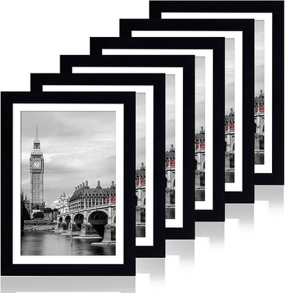 Fixwal 5x7 Picture Frame Set of 6 with Shatter Resistant Plastic Glass, Thin Border and Light Weight Photo Frames for Wall or Tabletop Display, Gift for Mother's Day, Father's Day, Graduation, Black