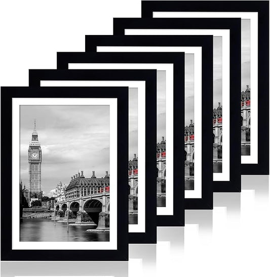Fixwal 5x7 Picture Frame Set of 6 with Shatter Resistant Plastic Glass, Thin Border and Light Weight Photo Frames for Wall or Tabletop Display, Gift for Mother's Day, Father's Day, Graduation, Black