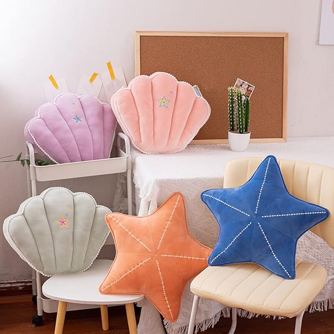 Starfish Shell Pillow Plush car Cushion Bedside Sofa Home furnishings Dormitory Office mat (19.6in, Star Orange)