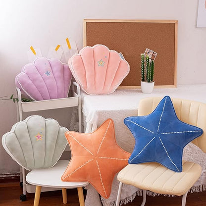 Starfish Shell Pillow Plush car Cushion Bedside Sofa Home furnishings Dormitory Office mat (19.6in, Star Orange)