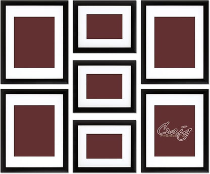 Craig Frames Gallery Wall Frame Set, (4) 11x14 Frames with Mat for 8x10, (3) 8x10 Frames with Mat for 5x7, Black Picture Frame with White Matting for Modern Wall Decor
