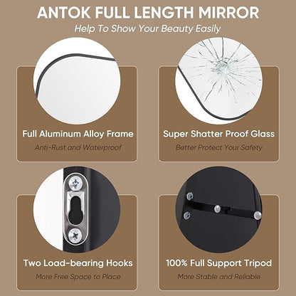 Antok Full Length Mirror, 71"x32" Floor Mirror Freestanding, Arched Floor Standing Large Mirror Full Body Mirrors with Stand for Bedroom, Hanging Mounted Mirrors for Living Room, Black