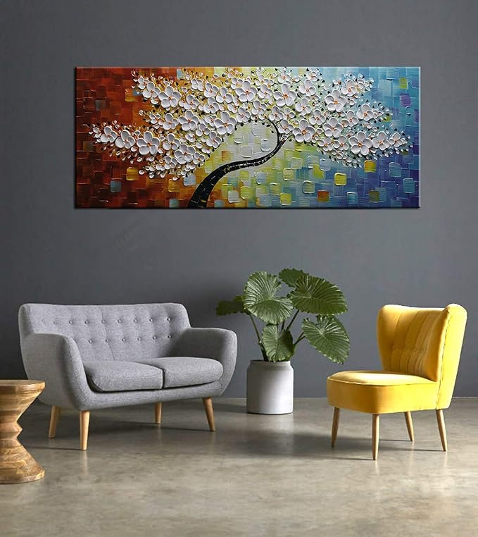 YaSheng Art - Large Canvas Wall Art ,Hand Painted 3D Texture Wall Art ,Colorful Floral Oil Painting, Modern Abstract Artworks Paintings , Wall Art for living room Bedroom Office Wall Deco Home, Framed Wall Art Pictures 60 by 24 inch