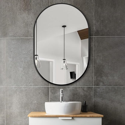 Bathroom Vanity Mirror for Wall, 36''x24'' Black Oval Bathroom Mirror for Over Sink, Bedroom, Living Room, Entryway, HD Tempered Glass, Wall Mounted Horizontally or Vertically