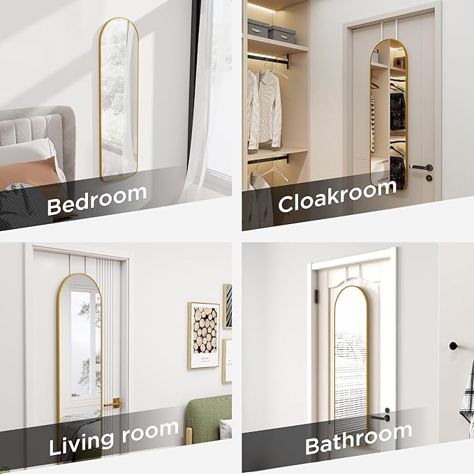 SCWF-GZ 47x14 Mirror Full Length Back Door Hanging or Wall Mounted Aluminum Metal Frame Arch Mirrors for Entryway Bedroom Bathroom Dressing Living Room 47 14 inch Gold