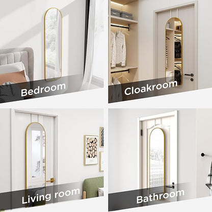 SCWF-GZ 47x14 Mirror Full Length Back Door Hanging or Wall Mounted Aluminum Metal Frame Arch Mirrors for Entryway Bedroom Bathroom Dressing Living Room 47 14 inch Gold