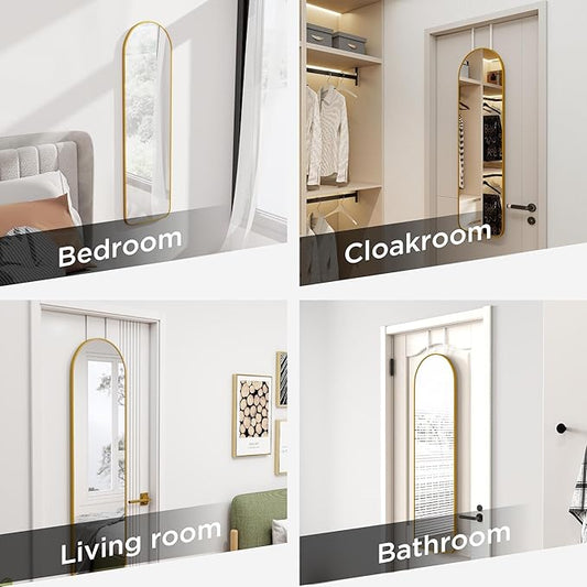 SCWF-GZ 47x14 Mirror Full Length Back Door Hanging or Wall Mounted Aluminum Metal Frame Arch Mirrors for Entryway Bedroom Bathroom Dressing Living Room 47 14 inch Gold