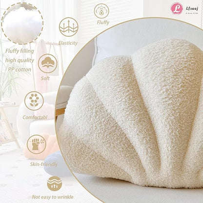 Lfsaaj Seashell Throw Pillows, Shell Shaped Throw Pillows, 18 Inch Soft Home Decorative Pillow Plush Cushion for Bed Couch Living Sofa Room Decor Accent Throw Pillow (Beige 18Inch)