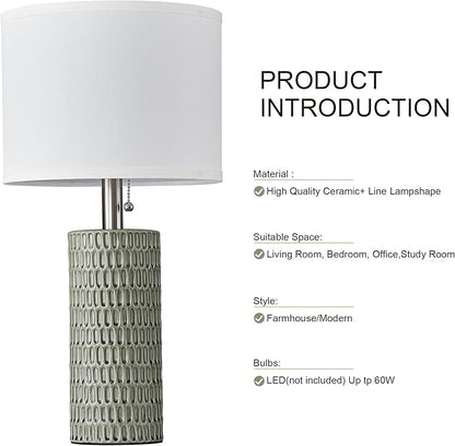 Reaketon Table Lamps for Living Room Set of 2, Ceramic Table Lamps for Bedroom, 20" Modern Lamps for Night Stands, Green