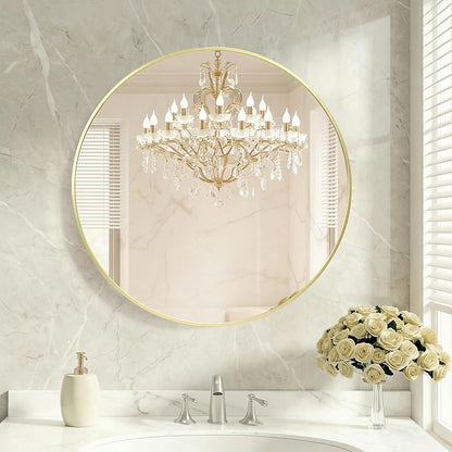 OLIXIS Bathroom Round Mirror for Over Sink, 30 Inch Wall Circle Mirror with Matte Metal Framed, Modern Wall Mount Vanity Mirror for Home Decor, Living Room, Bedroom, Gold