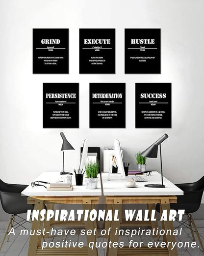 𝗗𝗿𝘀𝗼𝘂𝗺 Inspirational Office Wall Art Motivational Wall Decor 𝗙𝗿𝗮𝗺𝗲𝗱 12” x16” Quotes Wall Art for Living Room - Encouraging Canvas Posters for Bedroom - Sayings for Wall Decor - Set of 6 PCS Framed