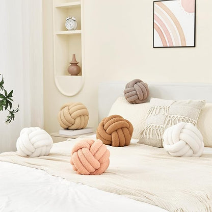 Petrella Knot Pillow Ball Round Throw Pillows Home Decor Cushion Decorative Aesthetic Throw Pillows，Lambswool Pink 13inch