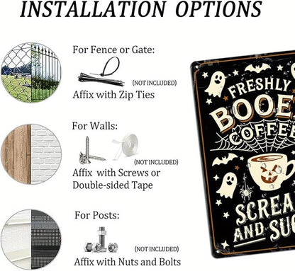 Freshly Booed Coffee Halloween Metal Tin Sign Vintage Halloween Decor Wall Hanging for Kitchen Living Room Farmhouse Halloween Party 8x12 Inch