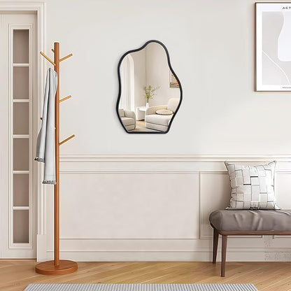 Irregular Asymmetrical Mirror Small Wooden Framed Wall Mirror Modern Cloud Hanging Artistic Mirror Decor for Bathroom Vanity Bedroom Living Room Entryway Hallway 16"x12"
