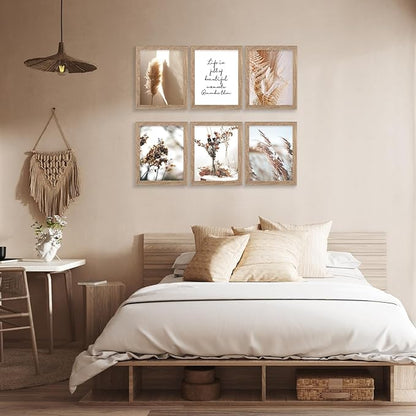 Framed Nature Wall Art Prints Canvas Art Wall Decor with FRAME Botanical Print Pictures Reed Dried Flower Plant Poster for Home Bedroom Living Room Decor (Withered Leaves Art, 8"x10" FRAMED)