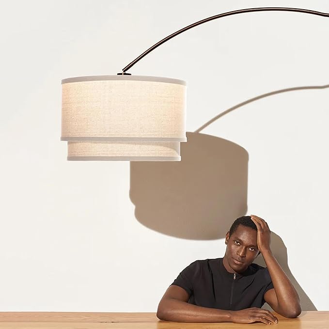 Brightech Mason Arc Floor Lamp - Modern Corner Standing Lamp with Unique Hanging Drum Lamp Shade for Living Room - Bright Overhead, Curved Hanging Light for Bedroom. Library, Den - Bronze
