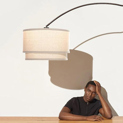 Brightech Mason Arc Floor Lamp - Modern Corner Standing Lamp with Unique Hanging Drum Lamp Shade for Living Room - Bright Overhead, Curved Hanging Light for Bedroom. Library, Den - Bronze