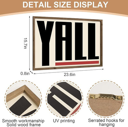 Western Wall Decor, 23.6x15.7 Inchs Wooden Yall Sign Cowboy Wall Art Framed, Southwestern Living Room Bedroom Bathroom Home Decorations