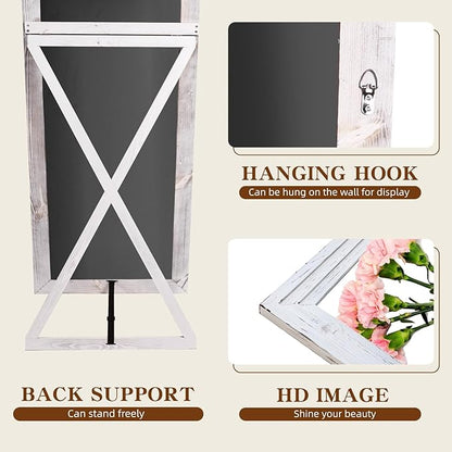 Full Length Mirror 65"x22" with Stand Solid Wood Frame Floor Large Mirror for Living Room, Bedroom Hanging Standing or Leaning Wall-Mounted, White