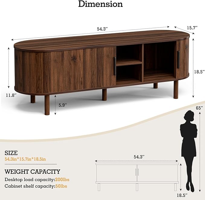 ZttRiee TV Stand for TVs up to 60 Inch, Entertainment Center with Sliding Doors and Adjustable Shelf, Modern TV Console with Storage for Living Room, Bedroom, Walnut
